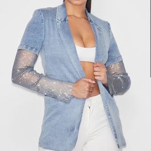 Denim Bling Sleeve Blazer